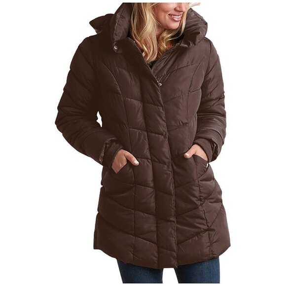 Jackets & Blazers - Women's Long Chevron Quilted Outerwear Jacket Brown